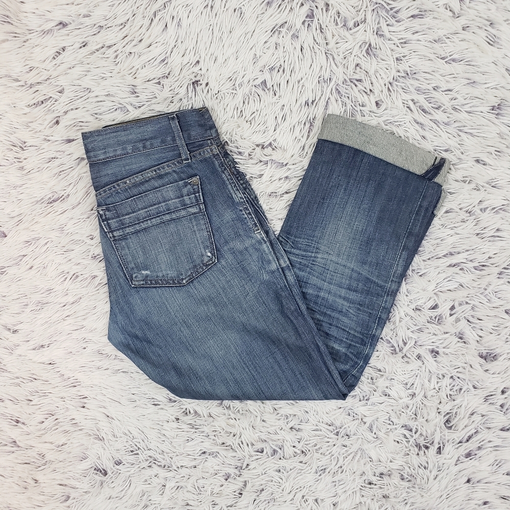 Gap Dark Wash Distressed Cuffed Jeans